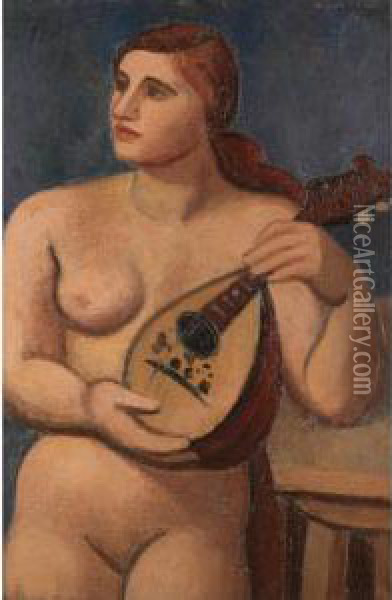 Nude With A Mandolin Oil Painting - Mark Gertler
