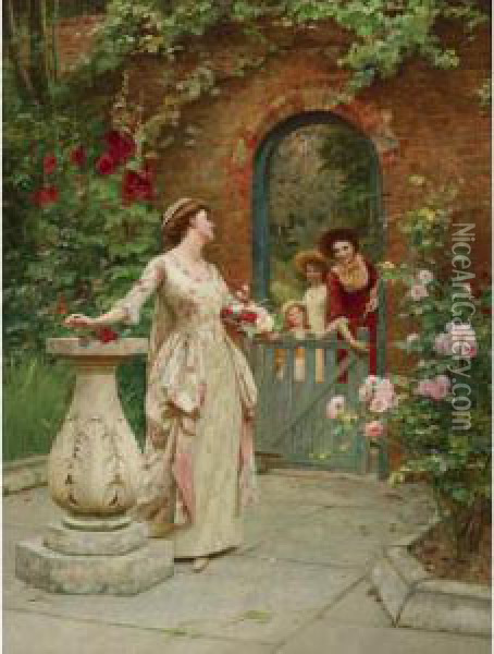 British 19th Century Midsummer Roses Oil Painting - Leonard Charles Nightingale