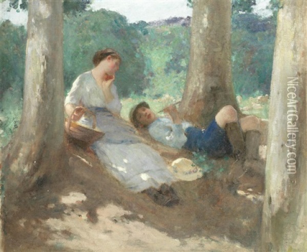 Relaxing Among The Trees Oil Painting - Henry Edgar Crockett