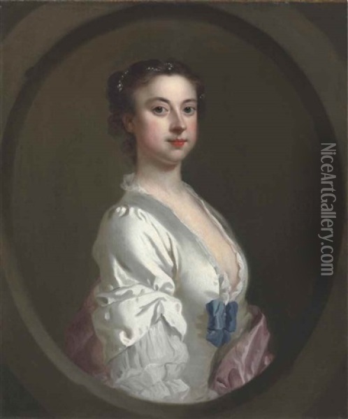 Portrait Of Anne, Viscountess Irwin (1696-1764), In A Painted Oval Oil Painting - William Hogarth