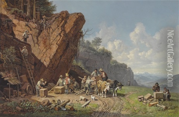 Steinbruch Oil Painting - Heinrich Buerkel