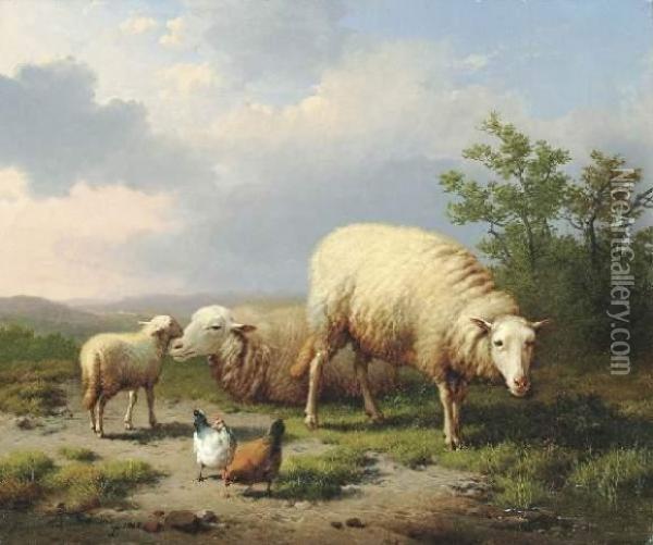 Moutons Et Poules Dans Un Paysage Oil Painting - Eugene Joseph Verboeckhoven