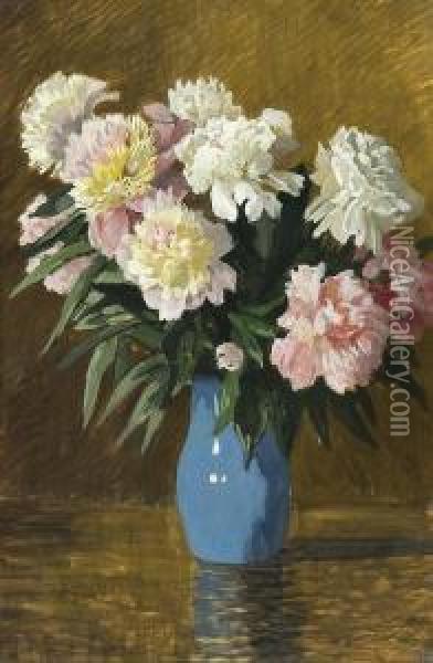 Peonies In A Vase Oil Painting - Josef Wodzinski
