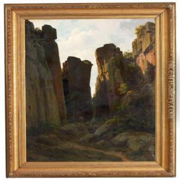 Randklove, A Splitt Cliff Between Gudhjem And Svaneke, Bornholm Oil Painting - Georg Emil Libert