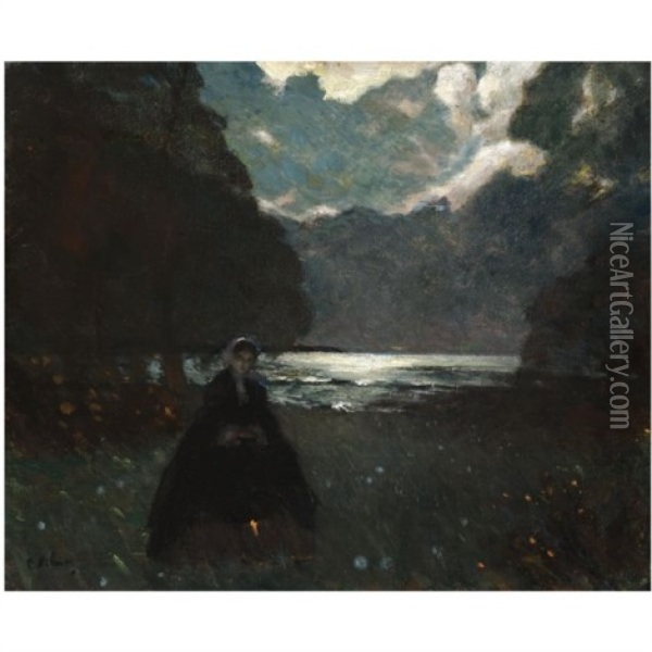 Moonlight Promenade Oil Painting - Peter Alexanrovitch (Pierre) Nilouss