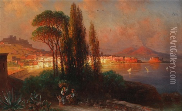Blick Auf Neapel Und Den Vesuv Oil Painting - Robert (August Rudolf) Schietzold