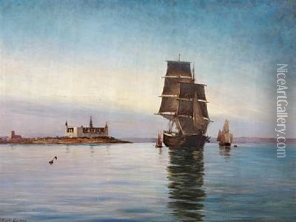 Sailing Ships Off Kronborg Castle Oil Painting - Carl Ludvig Thilson Locher