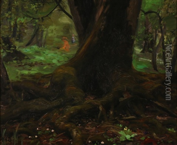 A Spring Forest Oil Painting - Hans Andersen Brendekilde