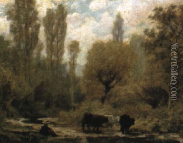 Vaches Au Fond Du Vallon Oil Painting - Adolphe Appian