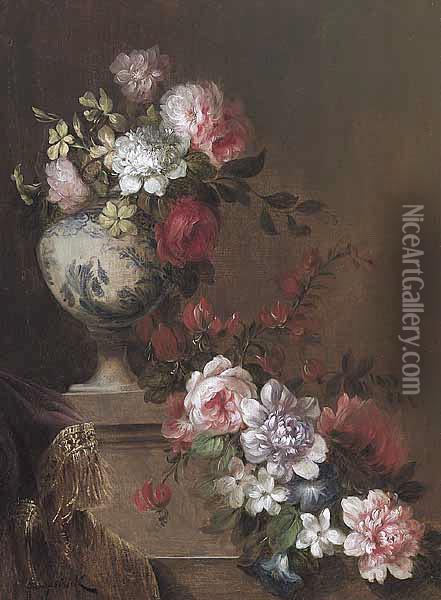 Floral Still Life In Porcelain Vase Oil Painting - Jean Capeinick
