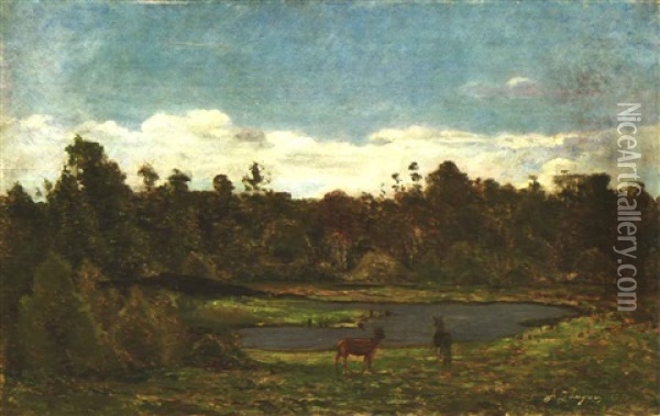 Paysage Aux Chevreuils Oil Painting - Paul Gauguin