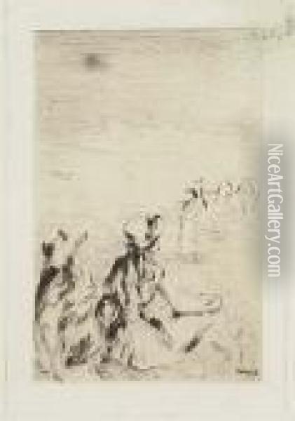 Two Etchings.
Sur Le Plage A Berneval Oil Painting - Pierre Auguste Renoir