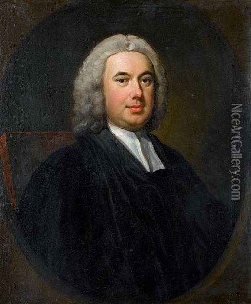 Portrait Of John Huyshe 
(1717-1802),half-length, In Clerical Robes, Within A Painted Oval Oil Painting - Thomas Hudson