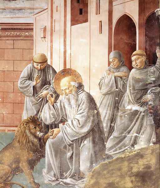 St Jerome Pulling a Thorn from a Lion's Paw 1452 Oil Painting - Benozzo di Lese di Sandro Gozzoli