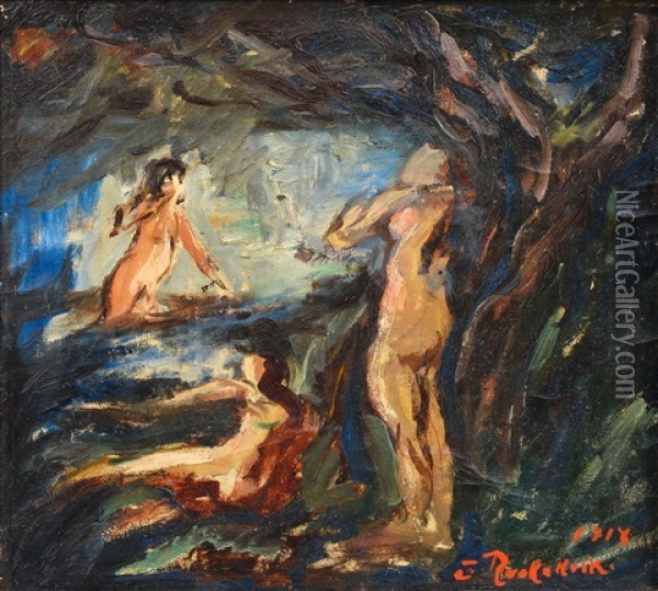 Nymphs Oil Painting - Jalmari Ruokokoski