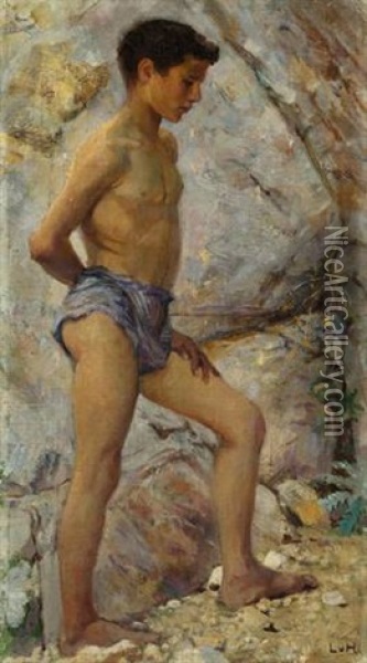 Junge In Einer Felslandschaft Oil Painting - Ludwig Von Hofmann
