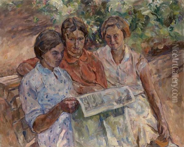 Reading The Newspapers Oil Painting - Aristarkh Vasilievic Lentulov
