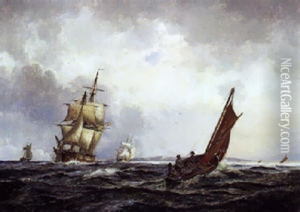 Marine Med Sejlskibe Udfor Kysten Oil Painting - Holger Henrik Herholdt Drachmann