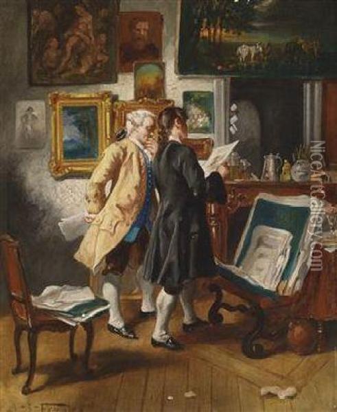 At The Antiquary Oil Painting - Albert Julius Franke