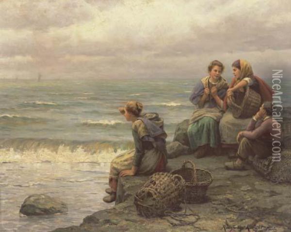 Awaiting The Return Of The Fishing Fleet Oil Painting - Daniel Ridgway Knight