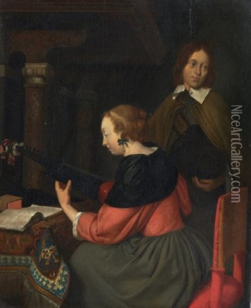 La Joueuse De Luth Oil Painting - Gerard ter Borch the Younger