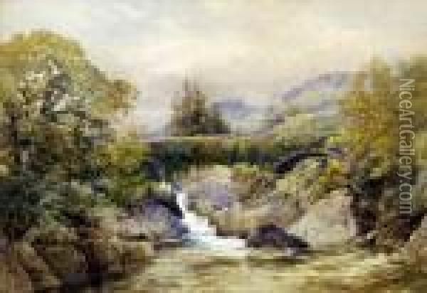 River Rapids And Bridge Oil Painting - James Stephen Gresley