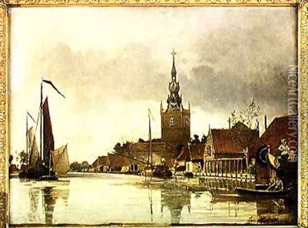 View of Overschie near Rotterdam, 1856 Oil Painting - Johan Barthold Jongkind