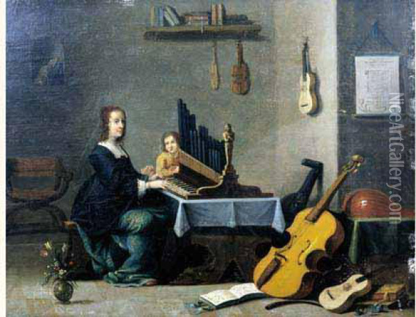 Allegorie De La Musique. Oil Painting - David The Younger Teniers