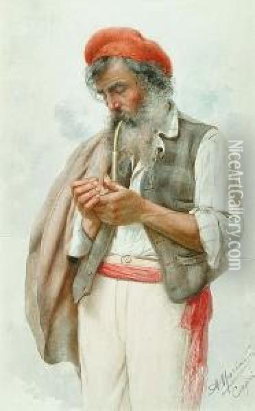 Portrait Of A Fisherman Oil Painting - C. Moriani
