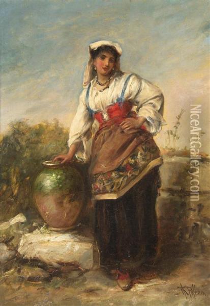 Portrait Of A Peasant Woman With Jug Oil Painting - Pelhain