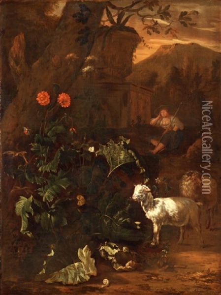 Landscape With Resting Shepherdess Oil Painting - Abraham Jansz. Begeyn