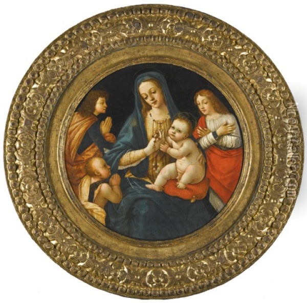 Madonna And Child With The Infant Saint John And Two Saints Oil Painting - Lorenzo Di Credi