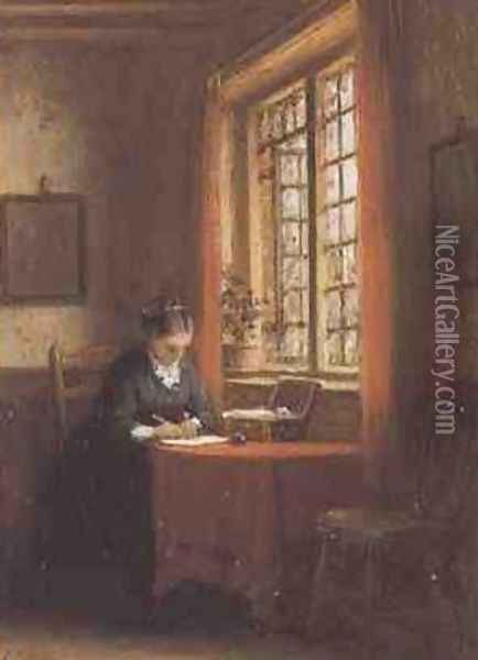 Writing a Letter Oil Painting - Frederick Daniel Hardy