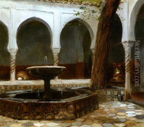 La Priere Sous Les Arcades De La Mosquee Oil Painting - Eugene Alexis Girardet