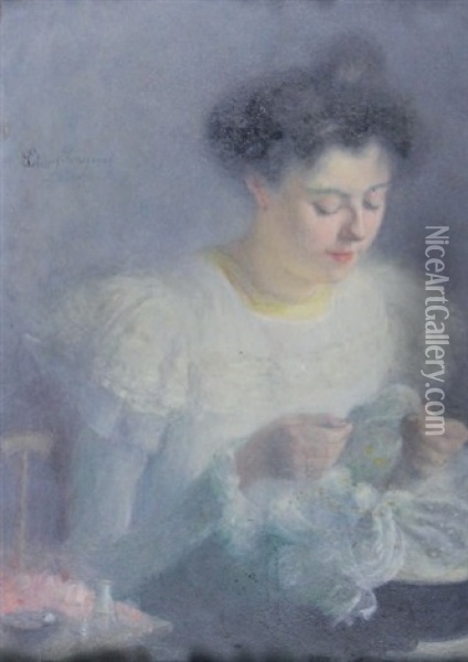 La Couseuse Oil Painting - Eugene-Louis Chayllery