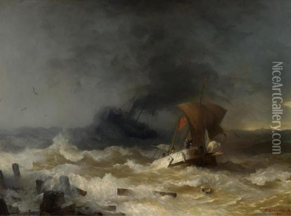 Sturm Auf Dem Meer Oil Painting - Andreas Achenbach