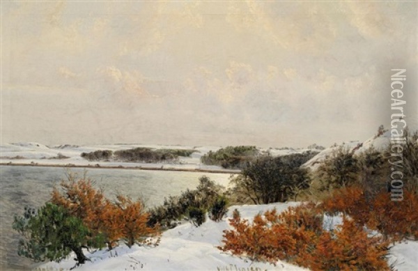 Winterlich Verschneite Seenlandschaft Oil Painting - Peder Vilhelm Jensen-Klint
