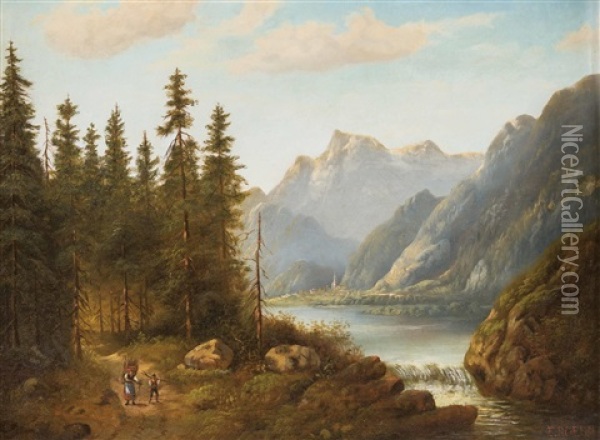Mittelgebirgslandschaft Mit Reisigsammler Oil Painting - Eduard Boehm