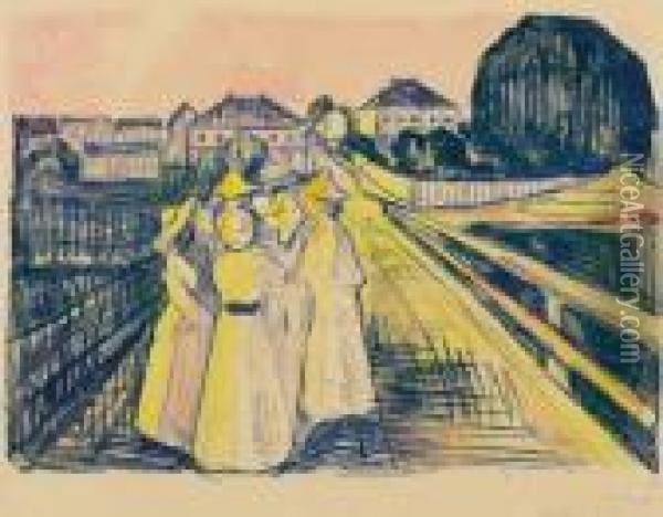 On The Bridge Oil Painting - Edvard Munch