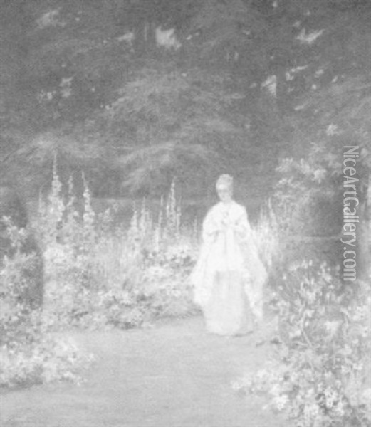 Woman In A Flower Garden Oil Painting - Edmund Henry Garrett