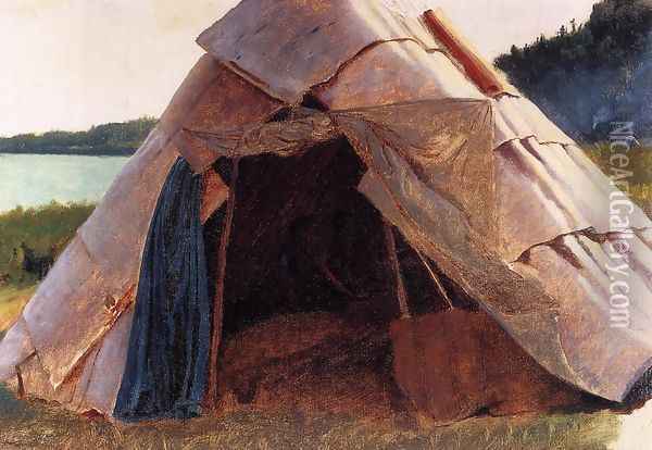 Ojibwe Wigwam at Grand Portage Oil Painting - Eastman Johnson