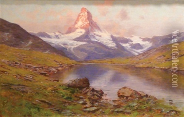 Vue Du Cervin Depuis Le Lac Stellisee Oil Painting - Charles Alexandre Bertier