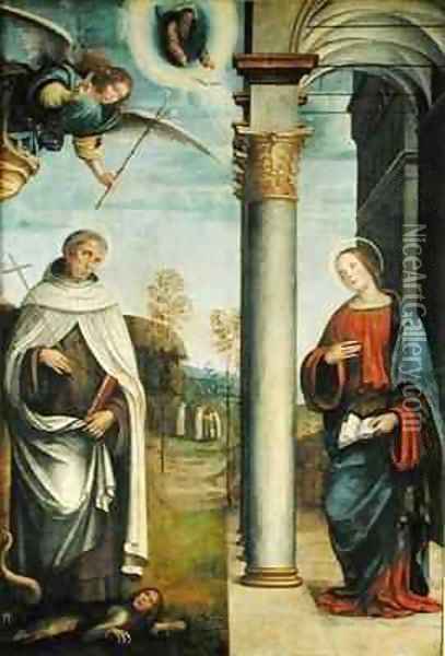 The Annunciation with St Albert the Carmelite Oil Painting - Francesco Francia