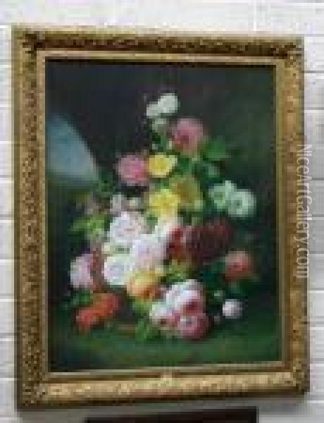A Colourful Basket Of Flowers Oil Painting - Thomas Webster
