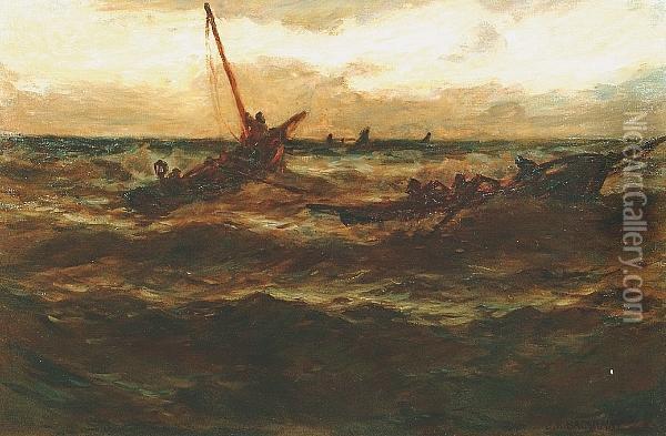 Fishing Boats In A Storm Oil Painting - Joseph Richard Bagshawe