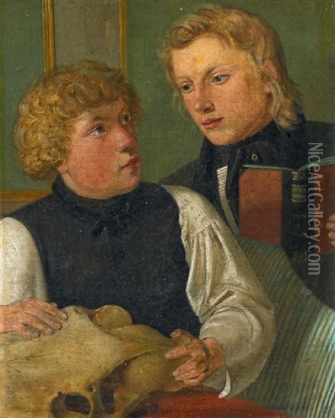 Doppelportrat Der Jungen Maler Carl Julius Milde (1803-1875) Und Friedrich Nerly Oil Painting - Erwin Speckter
