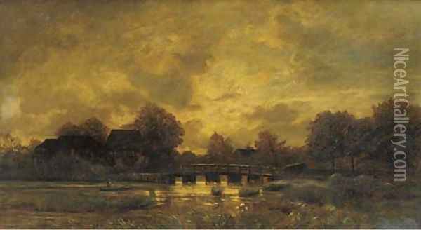 Returning to the village at dusk Oil Painting - Karl Rodeck