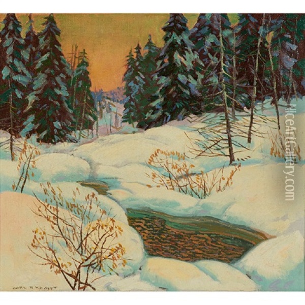Winter Sunset Glow Oil Painting - Carl Rudolph Krafft