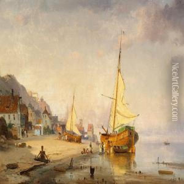 Stranden Og Byen Pa Underlandet Pa Helgoland Oil Painting - C. F. Sorensen