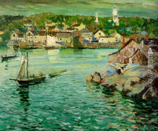 Gloucester Harbor Oil Painting - Jonas Lie